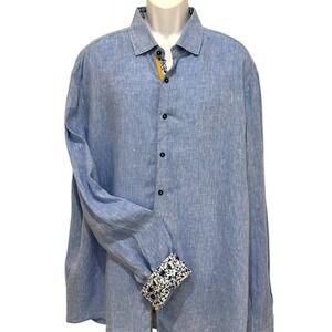 Tiglio Sport Shirt Men 4X Blue Linen Button Flip Cuff Summer Cruise Resort *Read